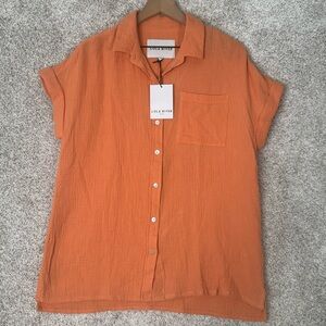 Lola Rivers‎ Gauze Short Sleeve Rene button down Shirt magma Orange - Medium